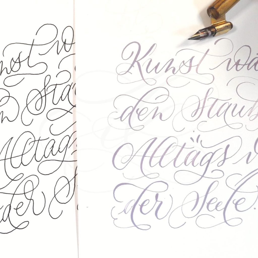 Kalligraphie Klub Kommunity Deutschland von irma link kalligraphin, künstlerin Onlinekurs Treffen Gleichgesinnte Austausch, Berlin, Zitat Pablo Picasso Spitzfeder-Kalligrafie