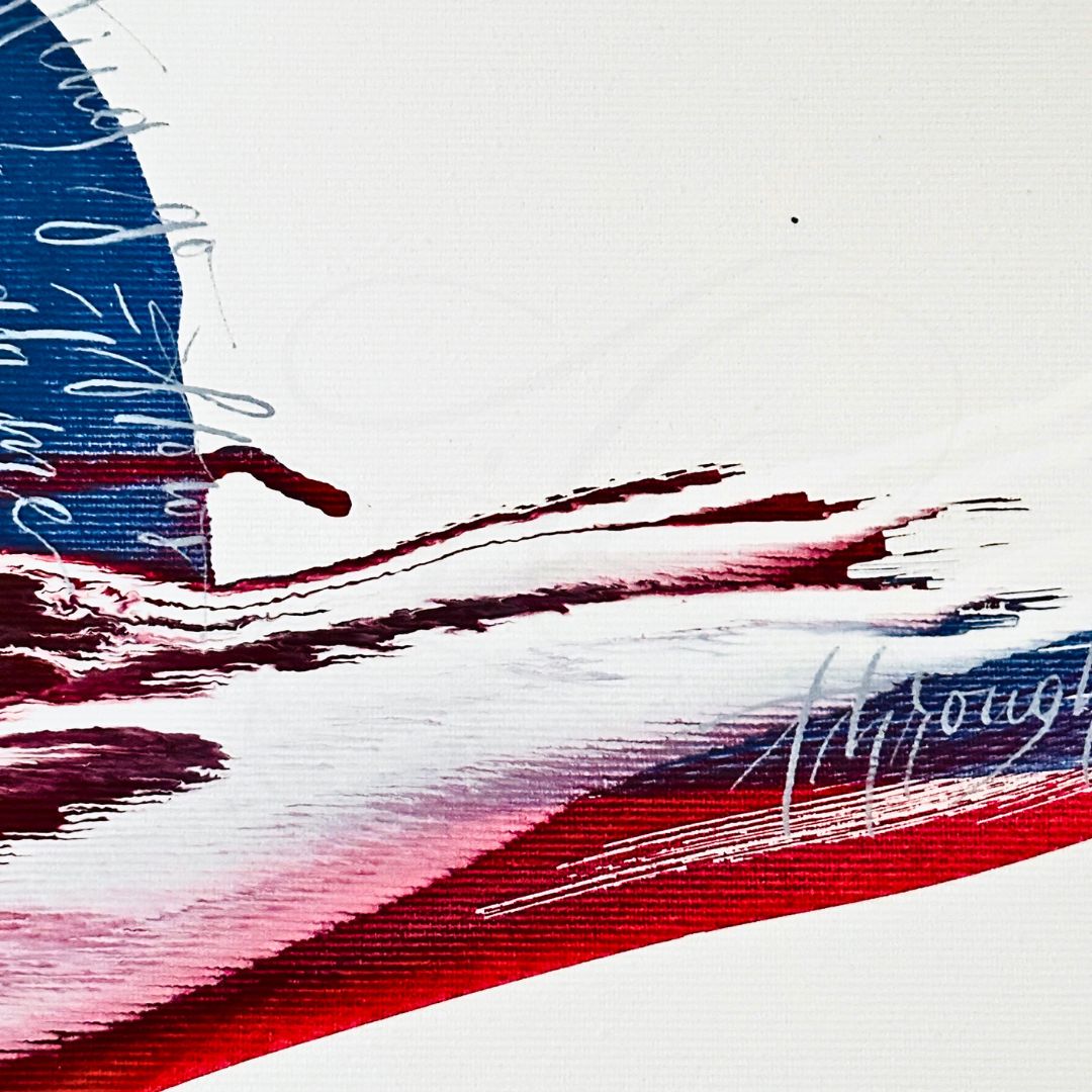 Detail aus „LettingGo – Loslassen“ von irma link mit fließender Farbbewegung und feiner kalligraphischer Spur